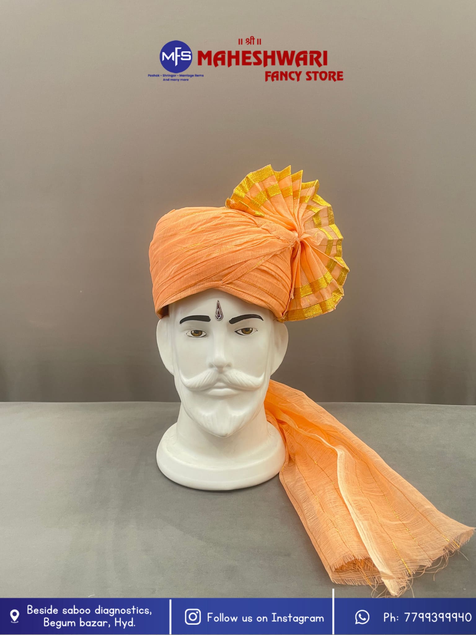 Peach Turra Barati Pagdi Fabric